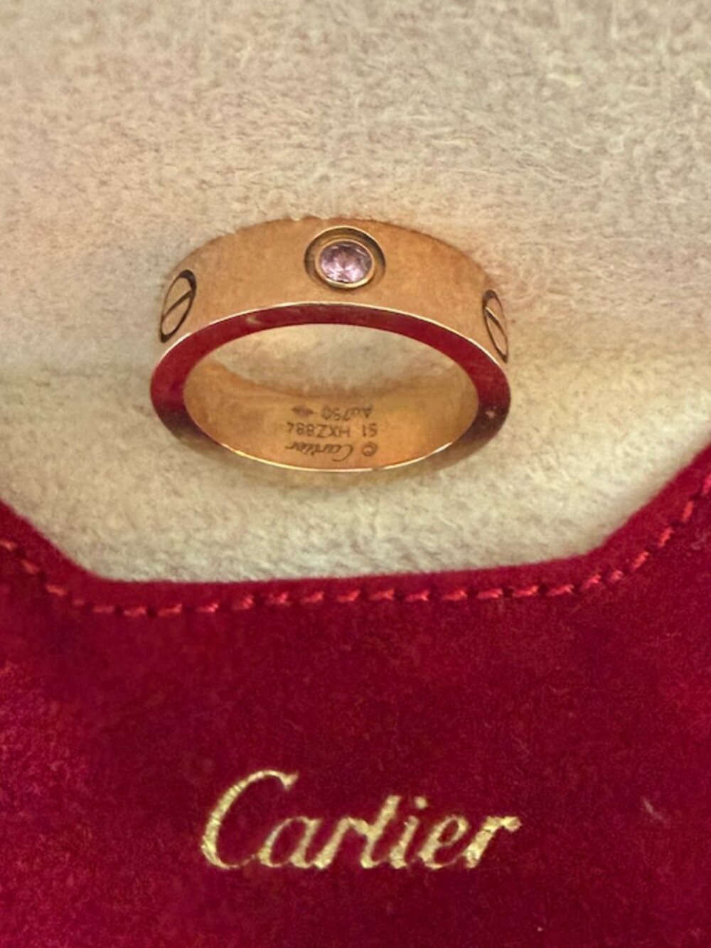 Cartier Rose Gold Pink Sapphire Ring with Original Box & COA